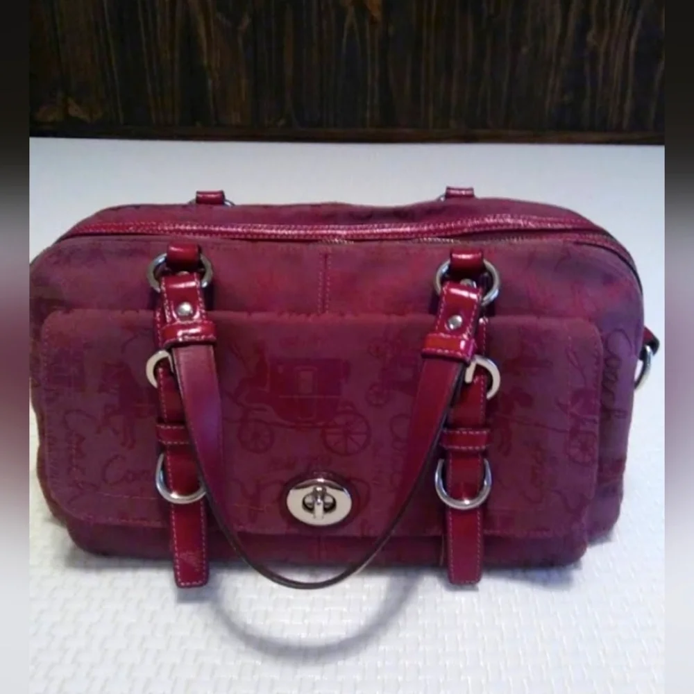 Burgundy Marron Coach Medium Satchel Purse Shoulder Bag - Picture 6 of 8